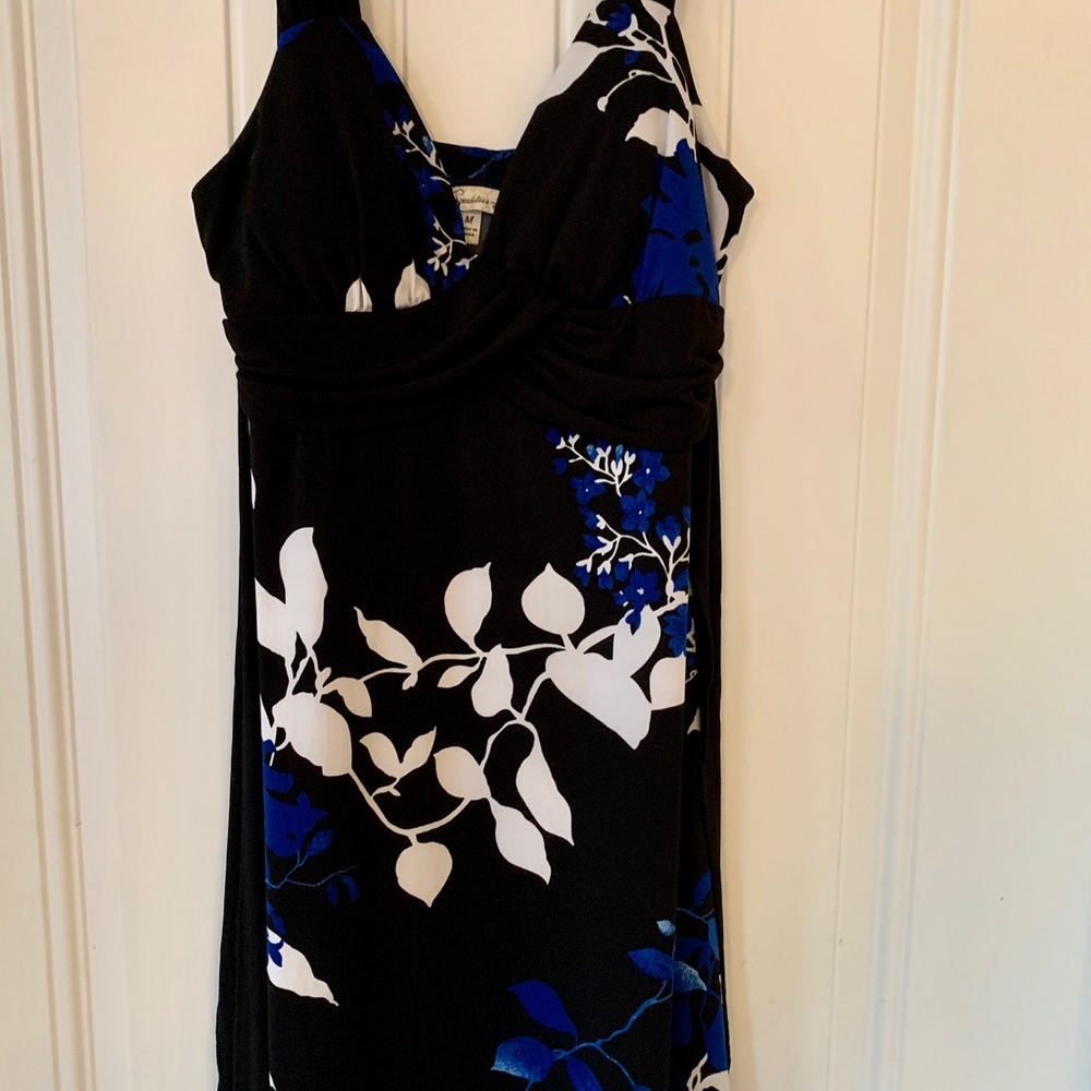 Black, blue and white dress
